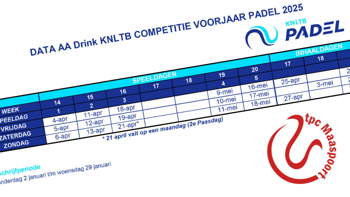 Inschrijven padelcompetitie voorjaar 2025